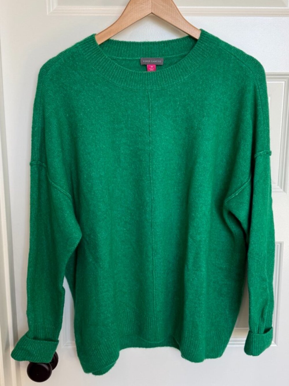 Vince Camuto Cozy Crewneck Center Front Seam Sweater - Kelly Green - M